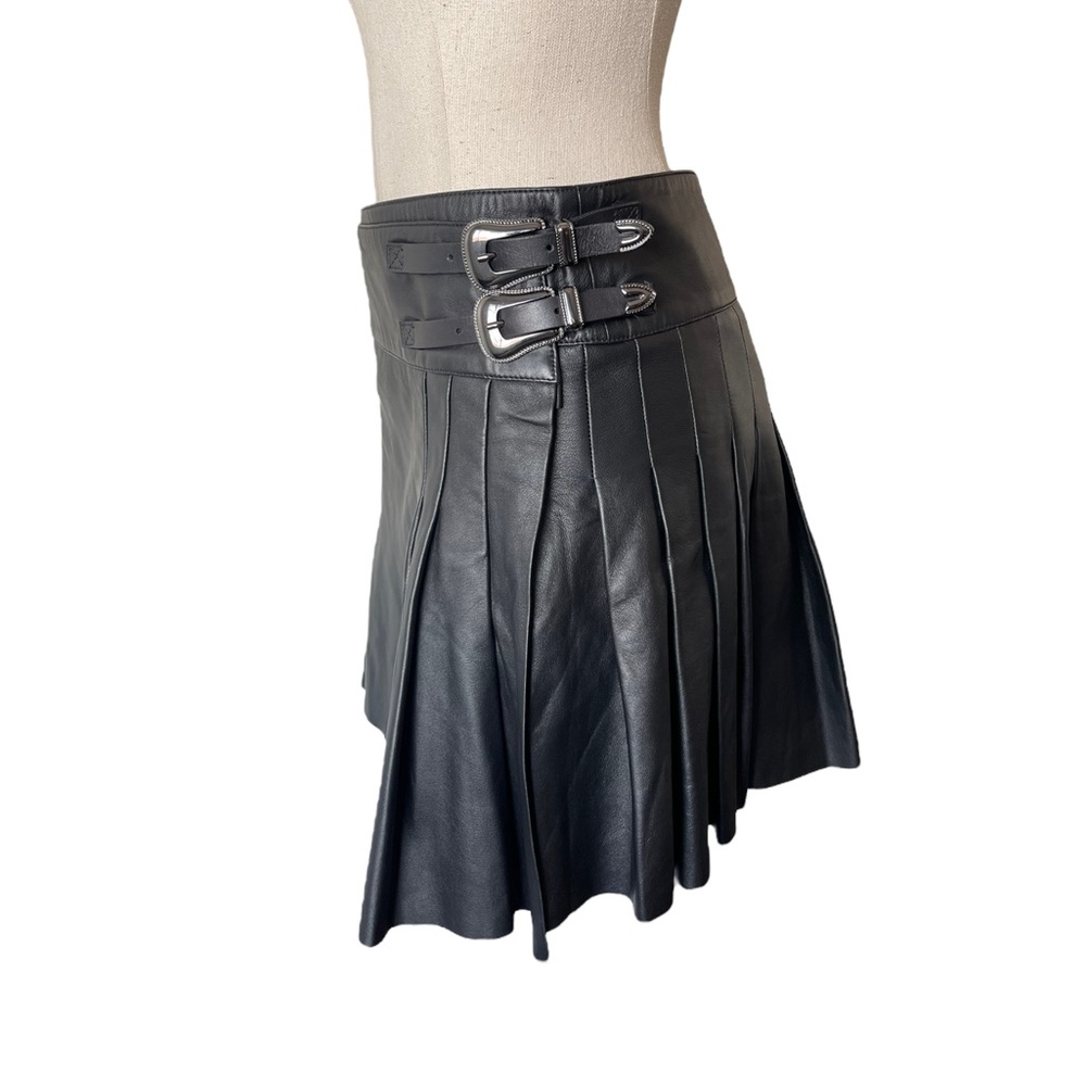 NWT DUNDAS X REVOLVE Pleated Leather Wrap Skirt in Black - Picture 9 of 14